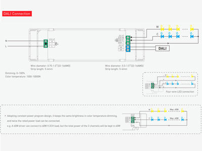 LTECH dæmpbar DALI DT6/DT8 2-kanals driver CC 40W. 350-1050mA