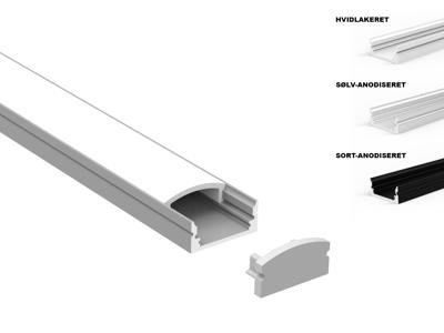 Alu-skinne 17x7 mm. SILVER for LED strip. 100 cm. (tilkøb cover. endestykker. clips)