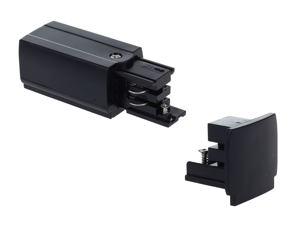 Track Rail tilslutning + endestykke højre – 3-faset – sort