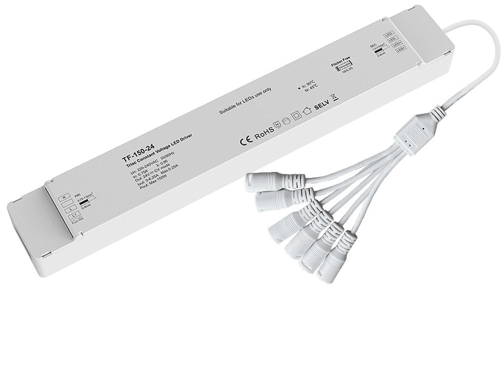 LED driver 24V 150W TRIAC/PUSH dæmpbar inkl. DC HUN 6-splitter HVID
