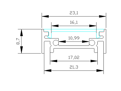 Alu-skinne 23x8.7mm. Hvid. 180 cm. inkl. cover. endestykker og clips