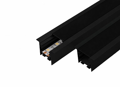 Alu-skinne m/krave for LED strip 25x25mm. SORT. 110 cm. inkl. mørkt cover og sorte endestykker.