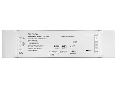 LED 4-kanals driver 24V 150W dæmpbar RF 2.4GHz for trådløs styring + PUSH dæmp