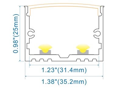 Alu-skinne for LED strip 32x25. SORT. 180 cm. inkl. matteret cover
