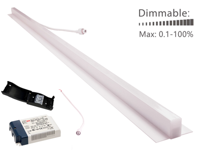 LED Troldtekt lysskinne 120 cm. planforsænket WW m. 1-10V/PUSH driver