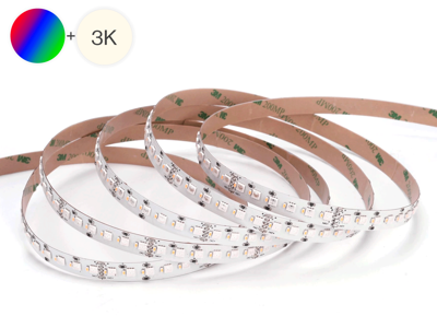 LED TrueColor RGBW strip 5 meter. 24V. 19.2W/m. 240 LED/m. IP20. 20 cm. tilslutning begge ender. rød 3M tape