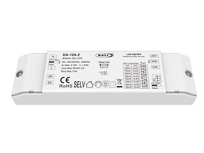 LED dæmpbar driver DALI-2 DT6/DT8 2-kanals CC 12W 100-450mA