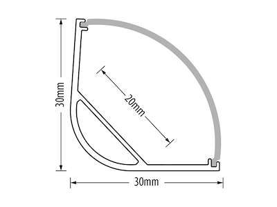 Hjørne-aluminiumsprofil 21 mm til LED strip. 2 m. inkl. opal cover. 2 clips og endestykker