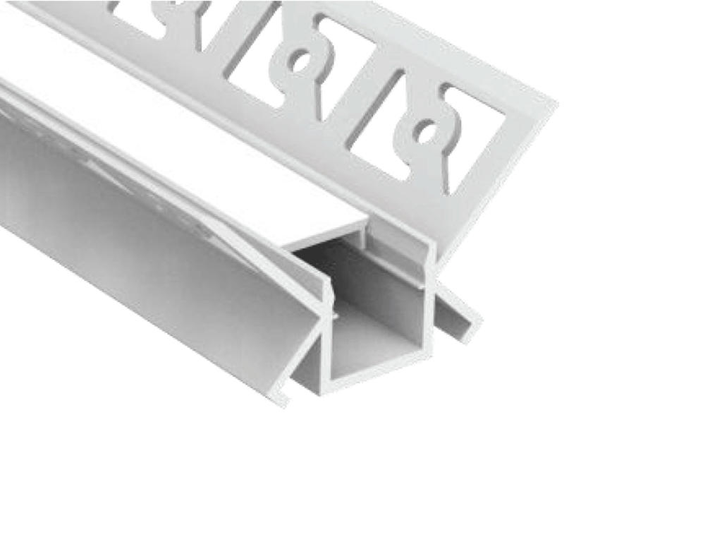 Hjørne indbygnings-aluskinne for LED strip. 180 cm. (48x26 mm) inkl. cover