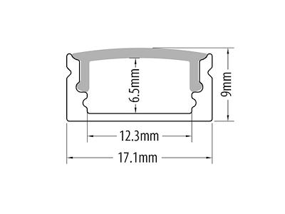 Aluminiumsprofil 12 mm til LED strip. 2 m. inkl. opal cover. 2 clips og endestykker