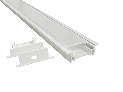 Alu-skinne m/krave 29x8.7mm. Hvid. 180 cm. inkl. cover. endestykker og clips