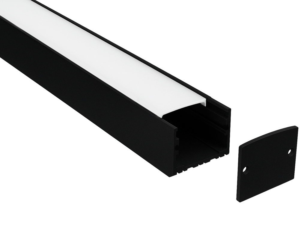 Alu-skinne for LED strip 32x25. SORT. 180 cm. inkl. matteret cover