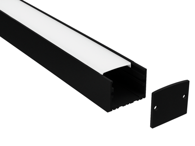 Alu-skinne for LED strip 32x25. SORT. 180 cm. inkl. matteret cover