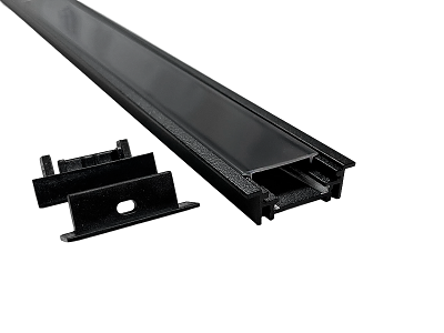 Alu-skinne m/krave 29x8.7mm. Sort. 180 cm. inkl. cover. endestykker og clips