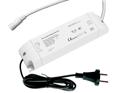LED driver 24V 40W. Triac/Push dæmpbar. inkl. AC og DC adapter (hvid 2-pin)