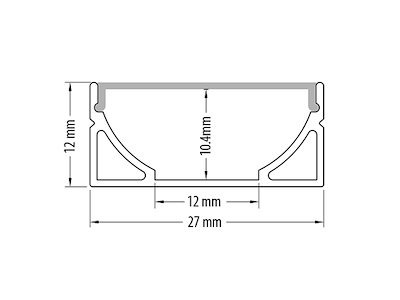 Aluminiumsprofil 12 mm til LED strip. 2 m. inkl. opal cover. 2 clips og endestykker