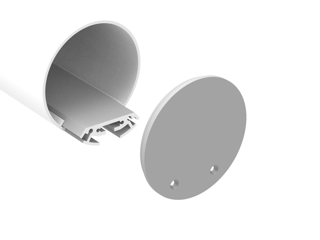 Alu-skinne rund Ø:60mm. for LED strip inkl. matteret cover. endestykker og ophængswire (2 stk. 1 m.)