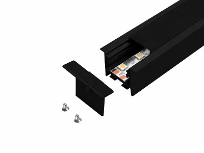Alu-skinne m/krave for LED strip 25x25mm. SORT. 110 cm. inkl. mørkt cover og sorte endestykker.