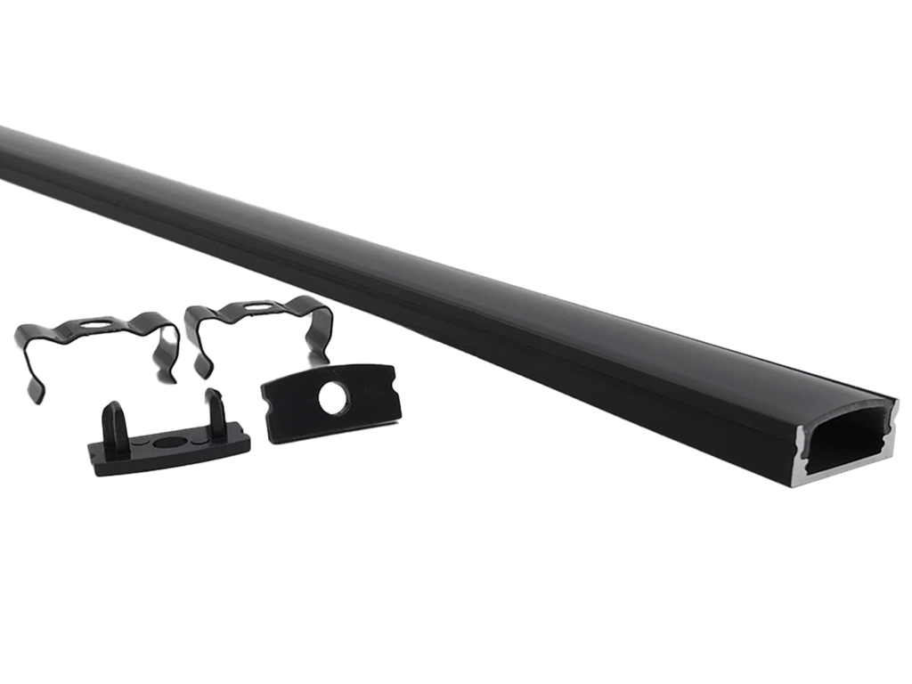 Alu-skinne SORT for LED strip 17x7 mm. 120 cm. (UDEN cover. clips. endestykker etc.)