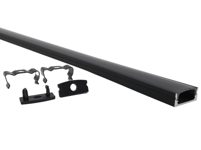 Alu-skinne SORT for LED strip 17x7 mm. 120 cm. (UDEN cover. clips. endestykker etc.)