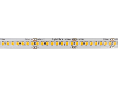 LightMore LED strip 5 m. 18W/m. 24V. Ra95. 224LED/m. 3.000K. IP20. 10mm PCB. 20 cm. ledning i begge ender