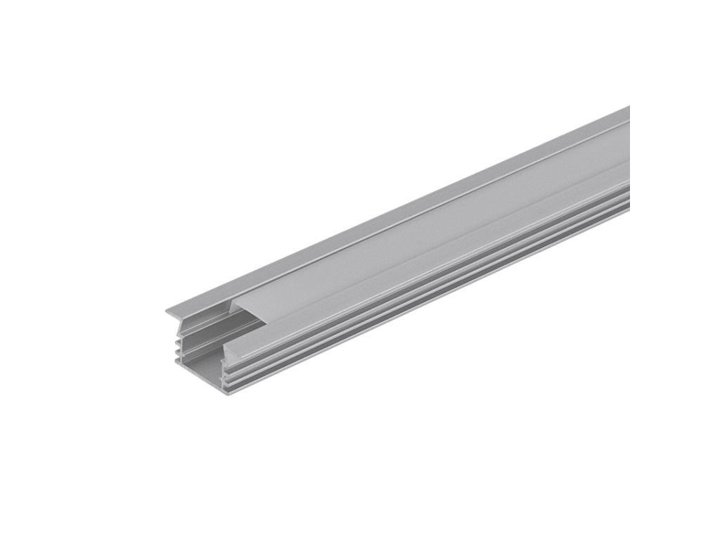 Indbygnings-aluminiumsprofil 12 mm til LED strip. 2 m. inkl. opal cover. 2 clips og endestykker