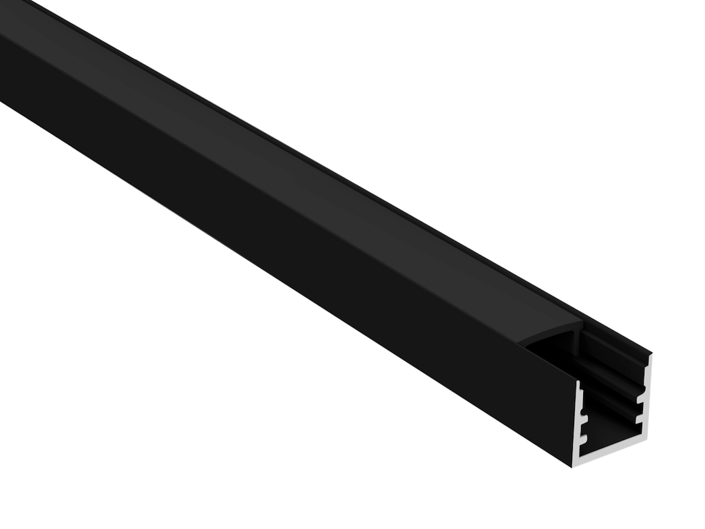 Alu-skinne for LED strip 10x10 mm. SORT. 240 cm. (4x 60 cm. m/2 skruehuller + 240 cm. cover)