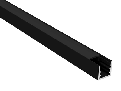 Alu-skinne for LED strip 10x10 mm. SORT. 240 cm. (4x 60 cm. m/2 skruehuller + 240 cm. cover)