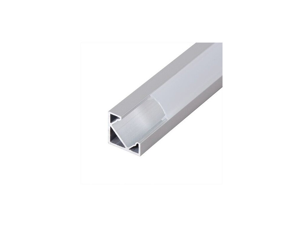 Hjørne-aluminiumsprofil 13 mm til LED strip. 2 m. inkl. opal cover. 2 clips og endestykker