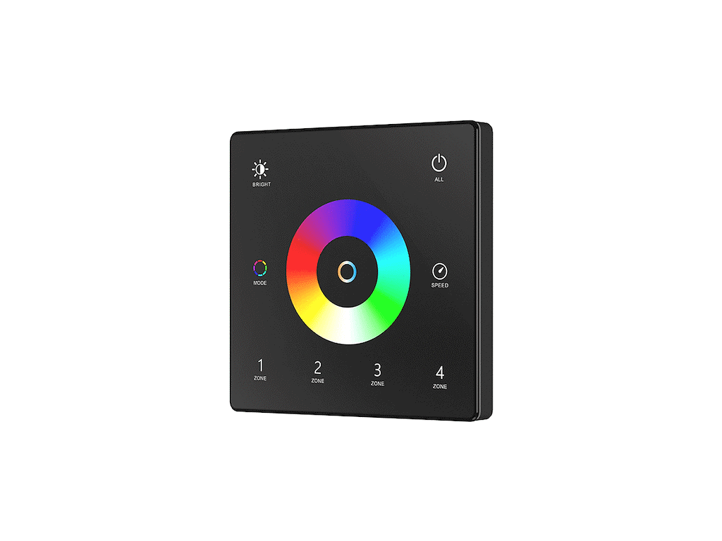 Fjernbetjeningspanel 2.4GHz for RGB+CCT 4 zoner styring og dæmp. Sort