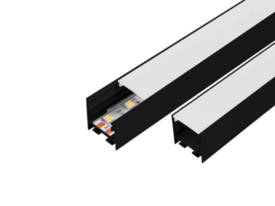 Alu-skinne for LED strip 25x25mm. SORT. 110 cm. inkl. opal cover og sorte endestykker.