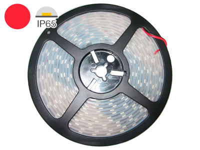 LED strip 24V. 5 m. RØD 5W/m. IP65. 10mm PCB. 50 cm. 0.5mm2 ledning begge ender