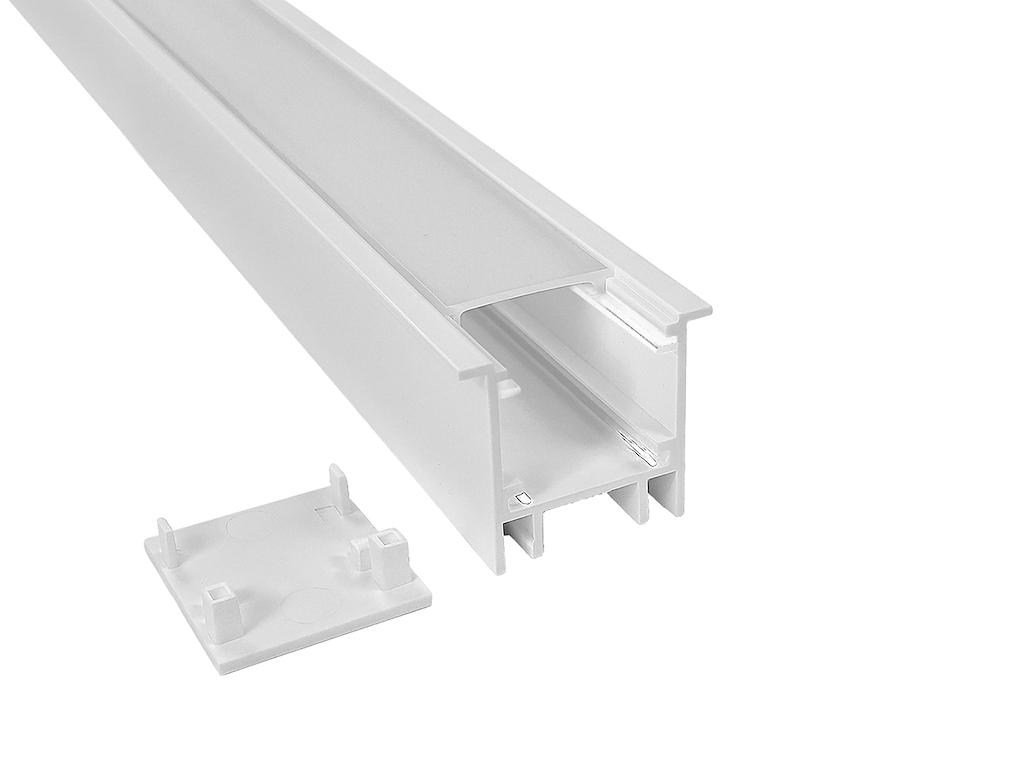 Alu-skinne m/krave 29x25mm. Hvid. 180 cm. inkl. cover. endestykker og clips