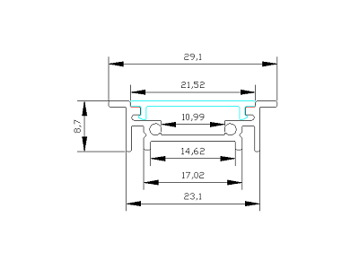 Alu-skinne m/krave 29x8.7mm. Sort. 180 cm. inkl. cover. endestykker og clips