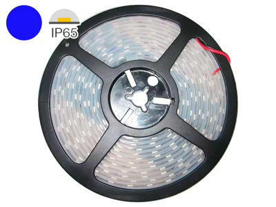 LED strip 24V. 5 m. BLÅ 5W/m. IP65. 10mm PCB. 50 cm. 0.5mm2 ledning begge ender