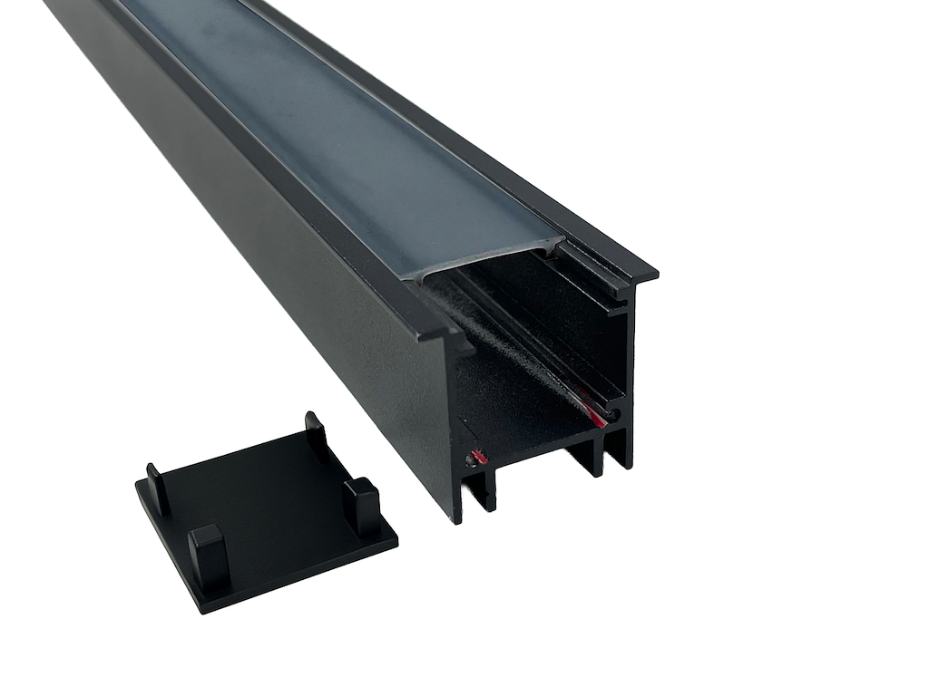 Alu-skinne m/krave 29x25mm. Sort. 180 cm. inkl. cover. endestykker og clips