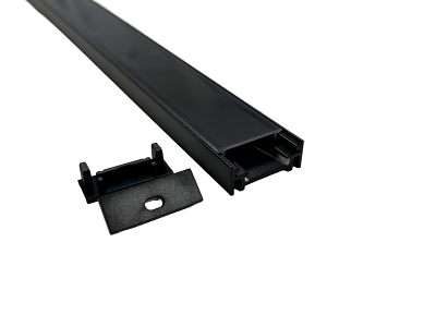 Alu-skinne 23x8.7mm. Sort. 180 cm. inkl. cover. endestykker og clips