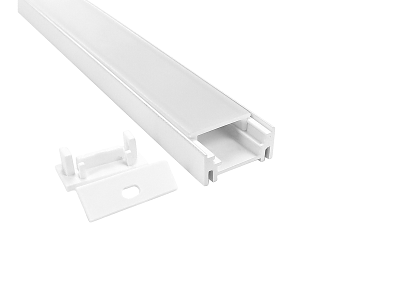 Alu-skinne 23x8.7mm. Hvid. 180 cm. inkl. cover. endestykker og clips