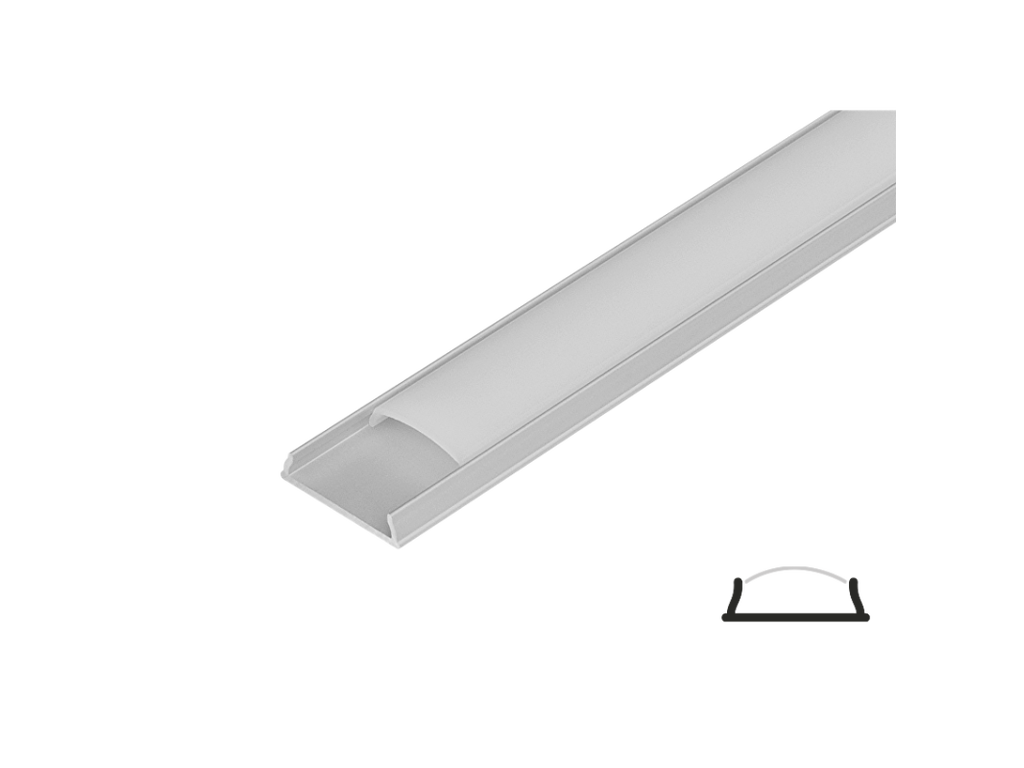 Aluminiumsprofil 15 mm til LED strip. 2 m. inkl. opal cover. 2 clips og endestykker