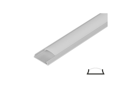 Aluminiumsprofil 15 mm til LED strip. 2 m. inkl. opal cover. 2 clips og endestykker
