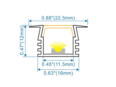 Alu-indbygn.skinne m/Krave ALU. 16x12 for LED strip. 180 cm. (inkl. cover. endestykker)