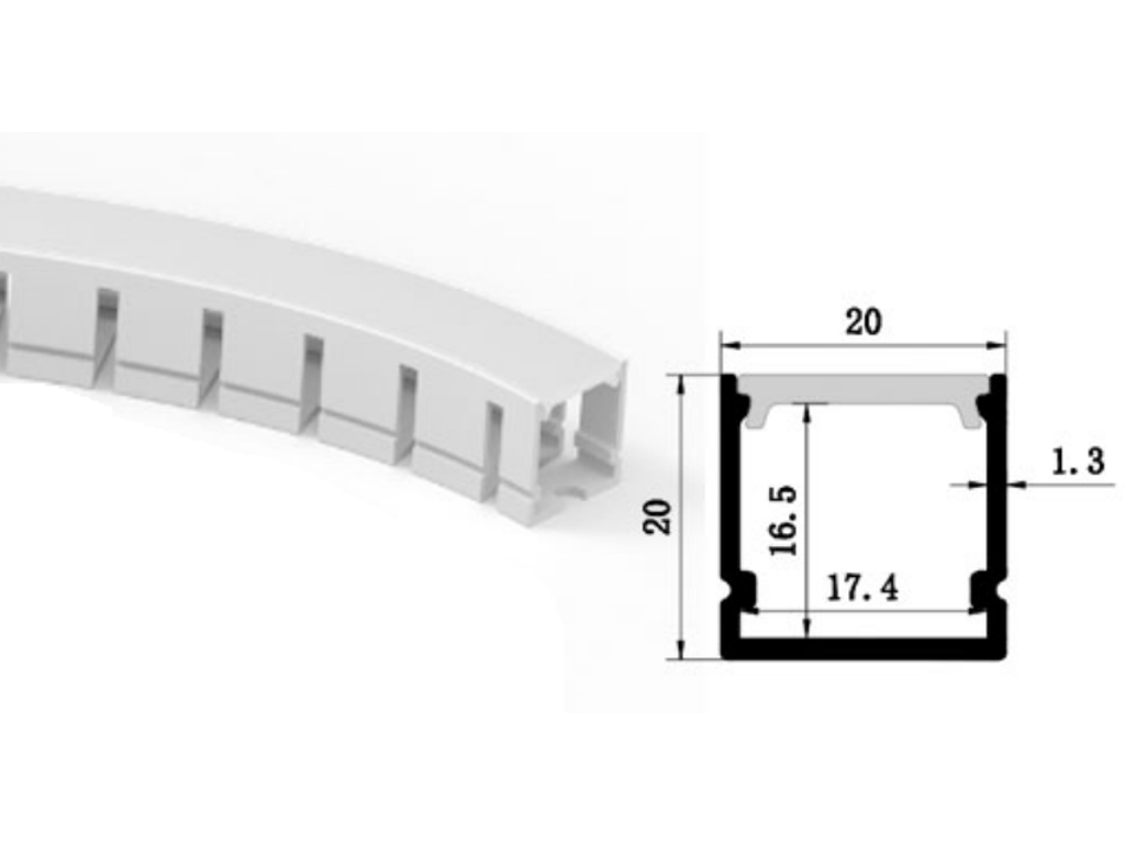 Flexible Aluminum profil m. silicone cover 2m. 20x20mm