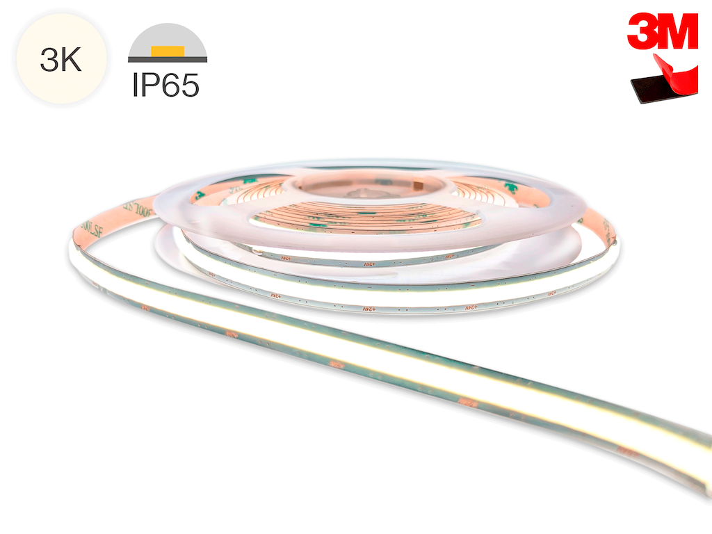 LED COB strip 10 m. CutFree 3000K 8W CRI90 90lm/w. IP65.
