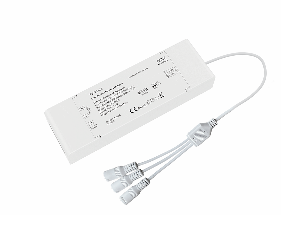 LED driver 24V 75W TRIAC/PUSH dæmpbar inkl. DC HUN 3-splitter HVID