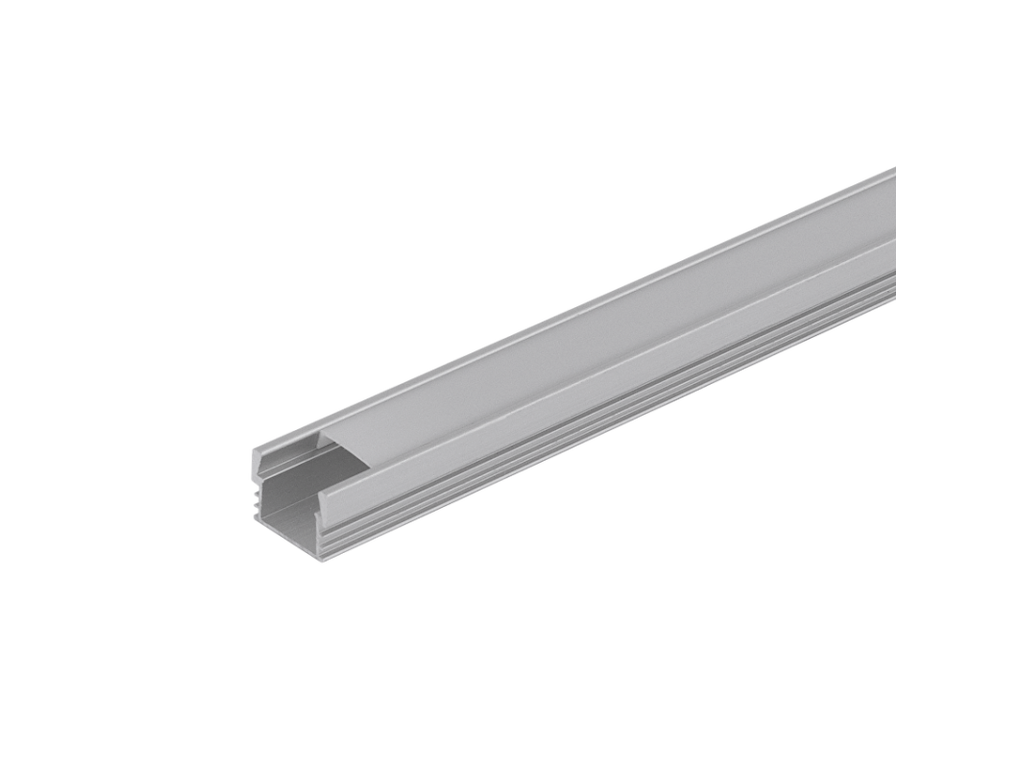 Indbygnings-aluminiumsprofil 12 mm til LED strip. 2 m. inkl. opal cover. 2 clips og endestykker