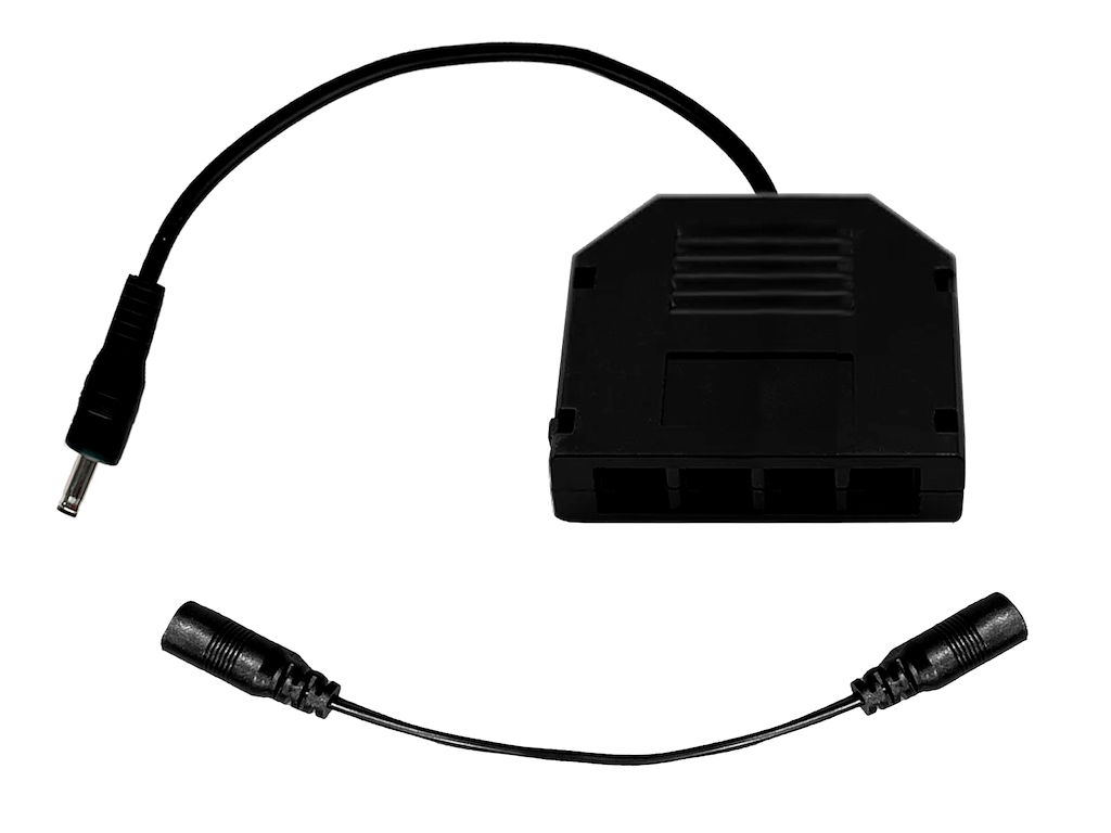 Dupont fordeler boks 4 udgange til LED skinne m. DC 35135 stik. Sort. Inkl. adapter hun/hun 10 cm.